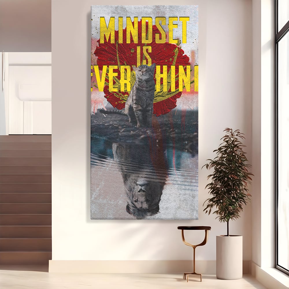 Tablou canvas cu tablou canvas motivatie cu pisica si leu, fara rama, pe sasiu de lemn